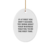 Funny Waitress Gifts from Men to Friends - Oval Ornament with If At First You Don't Succeed Quote - Unique Christmas Unique Gifts for Waitress - Image 1