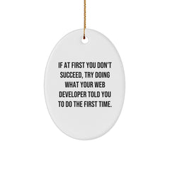 Funny Web Developer Gifts from Friends - Oval Ornament with 'If At First You Don't Succeed...' Quote for Men, Women, Coworkers, and Family - Image 1