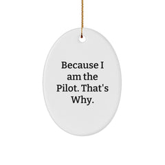 Pilot Gifts from Men for Friends Because I Am The Pilot. That's Why. Oval Ornament, Christmas Unique Presents - Image 1