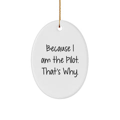 Pilot Gifts, Because I Am The Pilot. That's Why., Oval Ornament, Christmas Unique Gifts from Family to Friends - Image 1