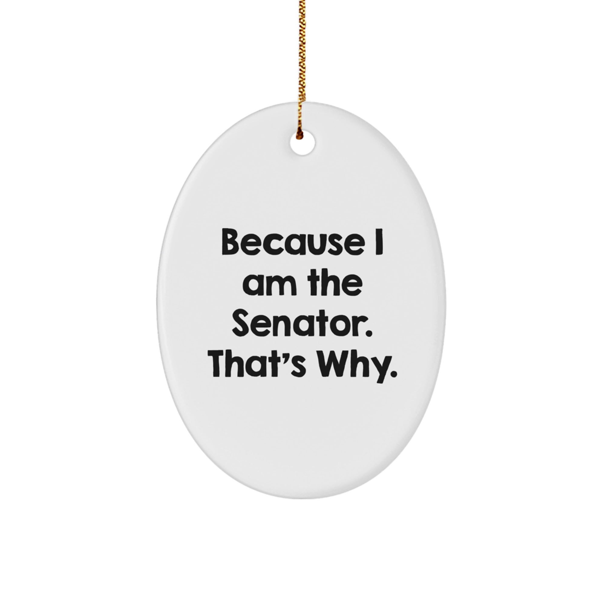 Funny Senator Gifts, Oval Ornament Because I Am The Senator. That's Why., Christmas Unique Presents for Men from Friends, Coworkers, Family - Image 1