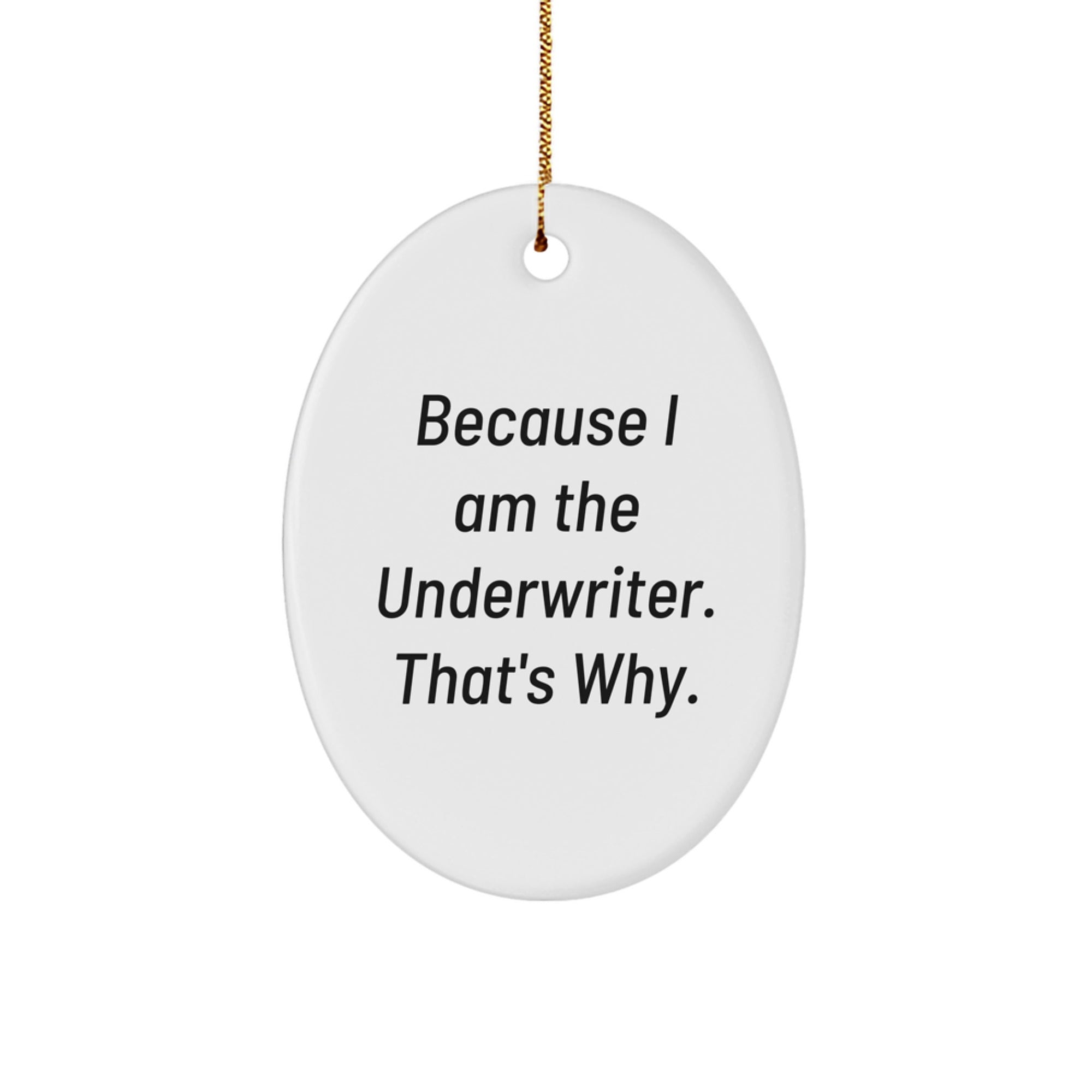Underwriter Gifts from Friends, Because I Am The Underwriter. That's Why., Oval Ornament for Christmas Unique Gifts - Image 1