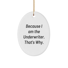 Underwriter Gifts from Friends, Because I Am The Underwriter. That's Why., Oval Ornament for Christmas Unique Gifts - Image 1