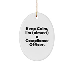 Funny Compliance Officer Gifts for Men - Oval Ornament Keep Calm I'm almost a Compliance Officer Christmas Unique Gifts from Family - Image 1