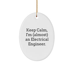 Funny Electrical Engineer Gifts from Friends - Keep Calm I'm (almost) An Electrical Engineer Oval Ornament for Christmas - Image 1