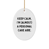 Funny Keep Calm Gifts for Personal Care Aides, Oval Ornament - 'Almost' A Personal Care Aide, Christmas Unique Gifts from Friends - Image 1