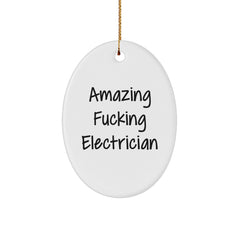 Funny Electrician Gifts for Men or Women, Amazing F--king Electrician Oval Ornament, White, Christmas Unique Gifts from Family to Friends - Image 1