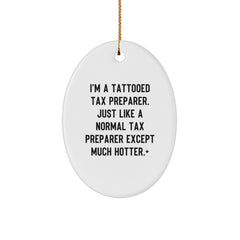 Funny Tattooed Tax Preparer Oval Ornament, Gifts from Friends for Tax Preparer, Unique Christmas Unique Gifts for Men or Women - Image 1