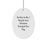 Assistant Principal Gifts from Friends - Funny Oval Ornament for Christmas - Be Nice To Me. I May Be Your Assistant Principal One Day. - Image 1
