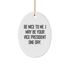 Funny Vice President Oval Ornament Gifts from Coworkers, Be Nice To Me, Christmas Unique Gifts for Men Women Friends Family - Image 1