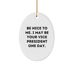 Funny Vice President Oval Ornament Gifts from Friends to Family - Be Nice To Me I May Be Your VP One Day - Christmas Unique Gifts for Vice President - Image 1