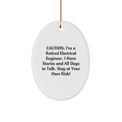 Funny Electrical Engineer Gifts from Friends for Men - Oval Ornament with Caution Quote - White, 3.25" tall - Perfect for Christmas Unique Gifts - Image 1