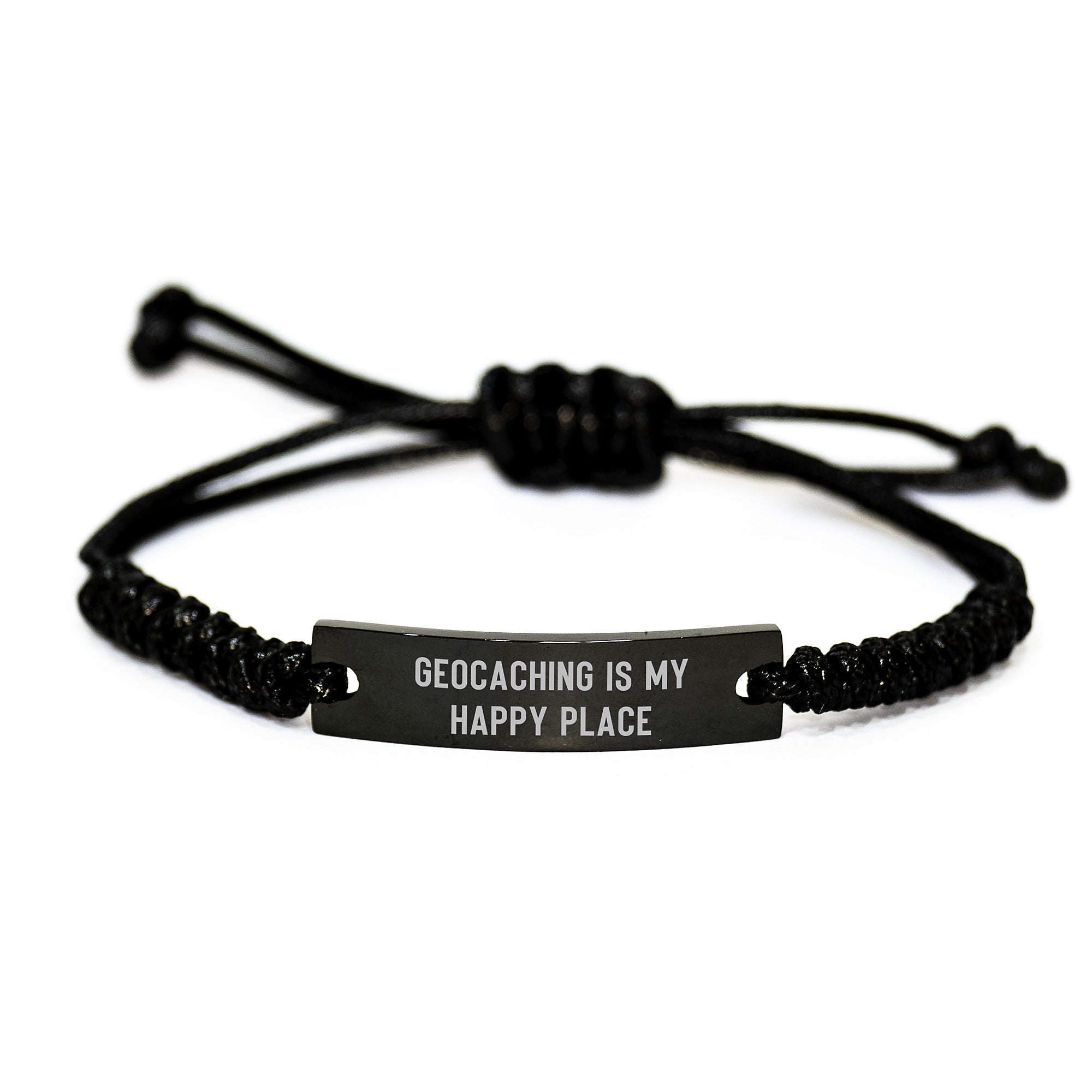 Geocaching Gifts for Men, Geocaching Rope Bracelet, Inspirational Quote 'Geocaching Is My Happy Place', Valentine's Unique Gifts from Friends - Image 1