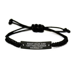 Funny Farmer Gifts from Friends - Keep Calm And Let The Farmer Handle It Rope Bracelet, Birthday Unique Gifts for Men, Women, Family - Image 1