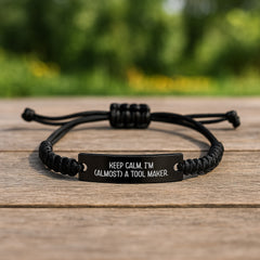 Keep Calm Tool Maker Gifts from Friends for Birthday - Funny Rope Bracelet Adjustable, Engraved Black Stainless Steel with Interlaced Rope, Resistant to Rust, Corrosion, and Tarnishing - Image 2