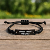 Funny Firefighter Rope Jewelry Gifts from Friends for Birthday, Amazing F--king Firefighter Quote, Adjustable Black Rope Bracelet for Men and Women - Image 2