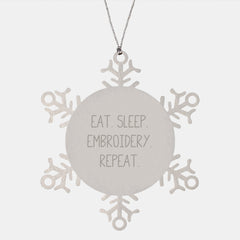Embroidery Enthusiast's Delight, Gifts from Friends and Family, Snowflake Ornament, Eat. Sleep. Embroidery. Repeat., Christmas Unique Gifts for Her, Him, or Anyone Who Loves Embroidery - Image 1