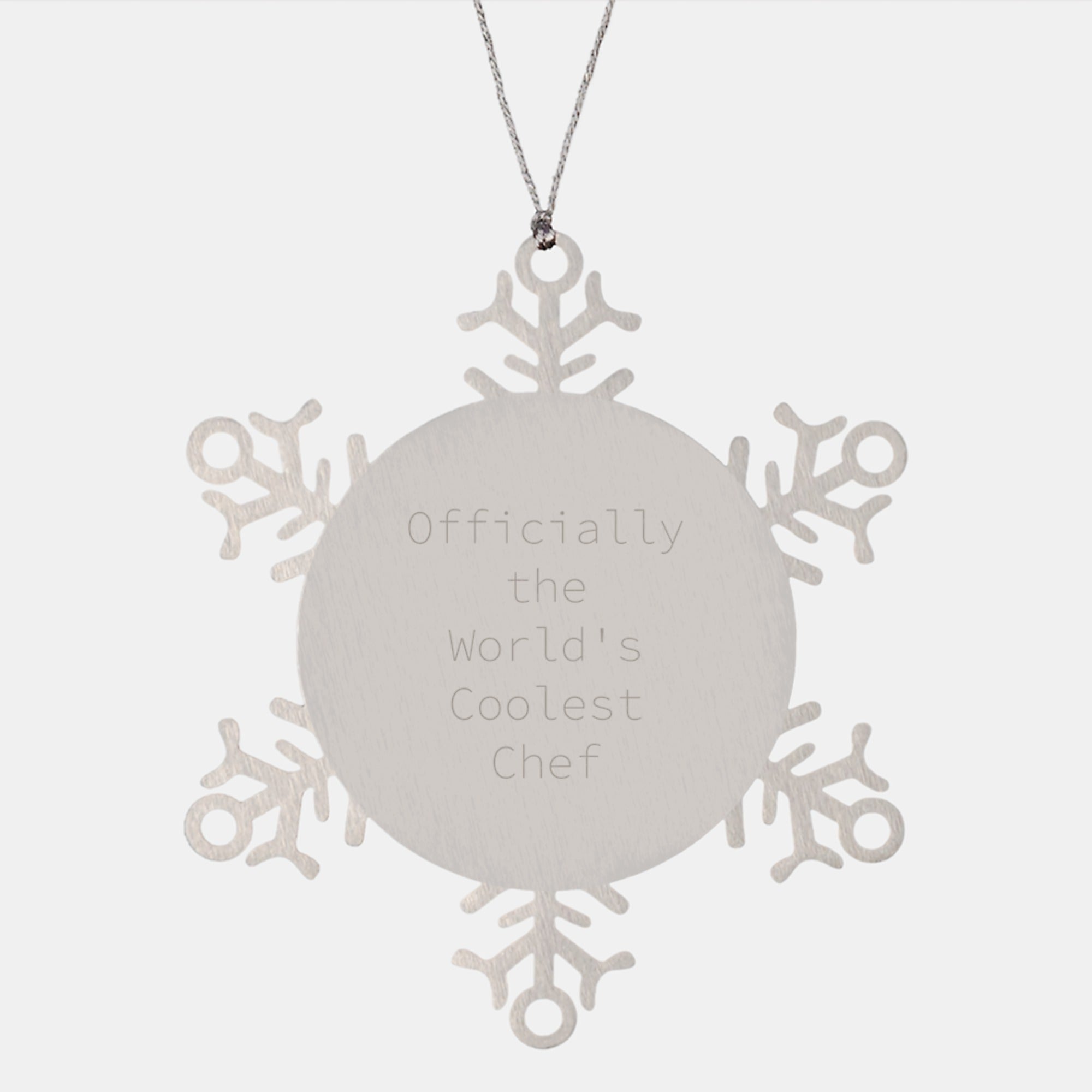 Funny Chef Gifts from Men to Friends on Christmas Snowflake Ornament, 'Officially The World's Coolest Chef' Quote, Premium Stainless Steel, Shatterproof, 3.14 inches - Image 1