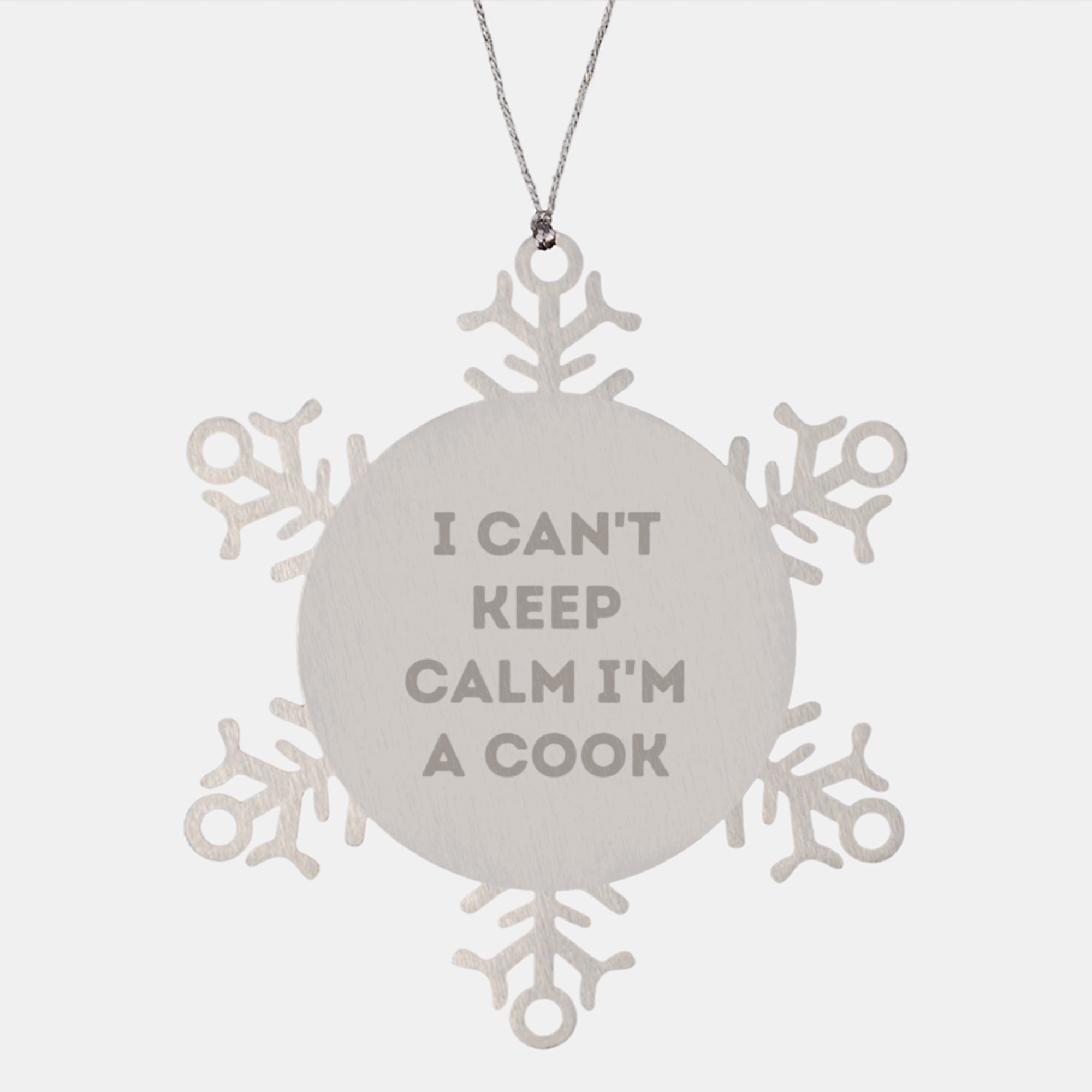 Funny Cook Gifts from Friends to Family - 'I Can't Keep Calm I'm A Cook' Snowflake Ornament for Christmas - Image 1
