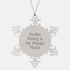 Scuba Diving is My Happy Place Funny Scuba Diving Gifts for Him from Men Unique Christmas Unique Gifts for Scuba Diving Enthusiasts Snowflake Ornament for Scuba Divers - Image 1