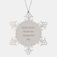 Funny Surveyor Gifts from Men, Snowflake Ornament with Be Nice To Me Quote, Unique Christmas Memorable Presents for Surveyor - Image 1