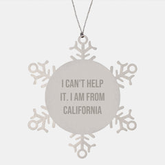 California Inspired Snowflake Ornament, 'I Can't Help It. I Am From California' Funny Quote, Gifts from Friends and Family, Unique Christmas Unique Gifts - Image 1