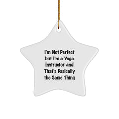 Yoga Instructor Gifts from Friends for Christmas - 'I'm Not Perfect' Star Ornament, White, 3.25" Tall - Image 1