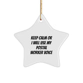 Funny Postal Worker Gifts from Friends for Christmas Unique Ornaments, Star Shaped Postal Worker Voice Quote, White Color Decorations - Image 1
