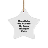 Funny Gifts from Friends for Sales Manager - Star Ornament Keep Calm Or I Will Use My Sales Manager Voice, Sales Manager Christmas Unique Gifts for Men - Image 1