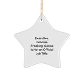 Executive Star Ornament Gifts from Coworkers for Men, Funny Quote 'Executive. Because Freaking' genius Is Not An Official Job Title.', Star Shaped, Christmas Unique Gifts - Image 1