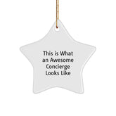 Funny Concierge Gifts from Men for Friends - This Is What An Awesome Concierge Looks Like White Star Ornament, Christmas Unique Gifts - Image 1
