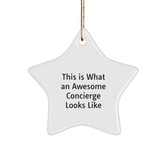Funny Concierge Gifts from Men for Friends - This Is What An Awesome Concierge Looks Like White Star Ornament, Christmas Unique Gifts - Image 1