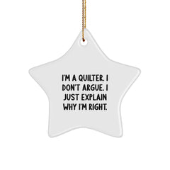 Quilter Star Ornament Funny Gift for Quilter Friends Family Unique Gifts from Men Women Coworkers, Quilter Christmas Ornaments Star Shaped Gifts for Quilter, Funny Quilter Quote Star Ornament - Image 1