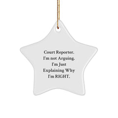 Court Reporter Humor Gifts from Friends and Family, Star Ornament, Funny Quote, Christmas Unique Gifts, Court Reporter Star Ornament - Image 1