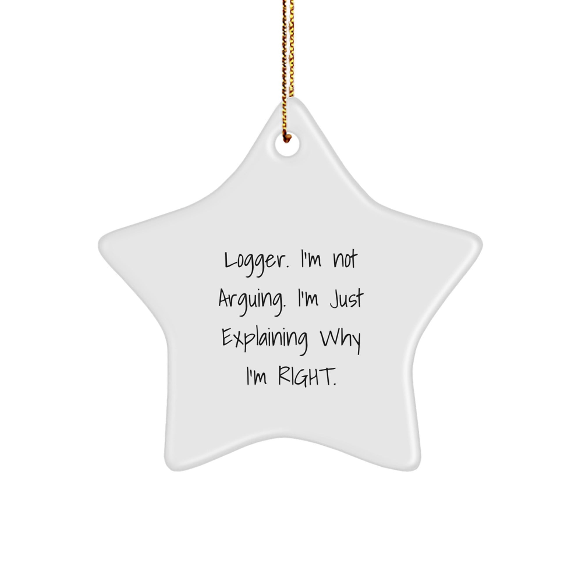 Funny Logger Gifts, Star Ornament for Christmas Unique Gifts from Friends, I'm Not Arguing. I'm Just Explaining Why I'm Right. Logger Decorations - Image 1