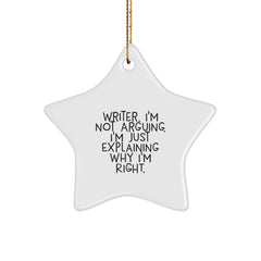 Funny Writer Gifts from Friends for the Writer - Writer Star Ornament, Star Shaped, White Color, Christmas Unique Gifts - Image 1