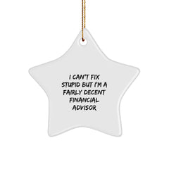 Funny Financial Advisor Gifts for Christmas - I Can't Fix Stupid But I'm A Fairly Decent Star Ornament, Gifts from Friends for Financial Advisor, Christmas Unique Ornament - Image 1