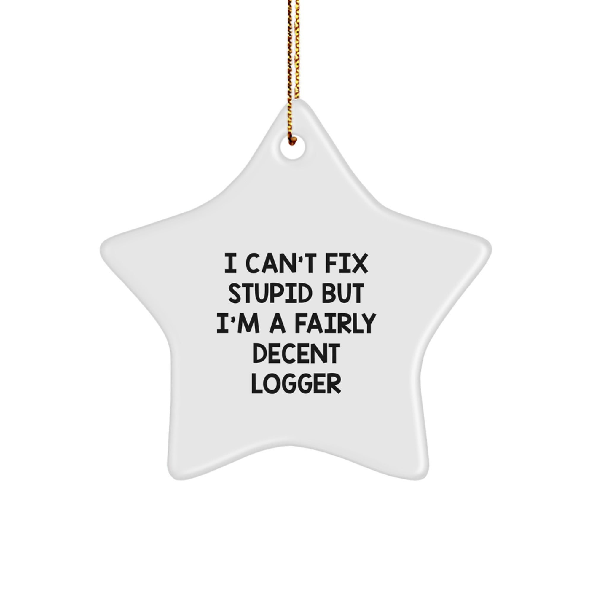 Funny Logger Gifts from Friends and Family - 'I Can't Fix Stupid' Star Ornament for Christmas - Image 1