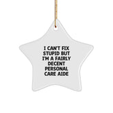 Funny Personal Care Aide Gifts from Family for Christmas Unique Star Ornament, I Can't Fix Stupid But I'm A Fairly Decent Personal Care Aide - Image 1