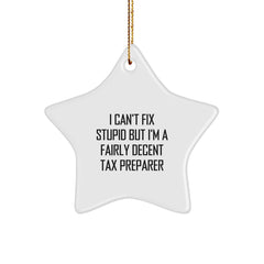 Funny Tax Preparer Gifts from Men, Women, Friends, Family - I Can't Fix Stupid But I'm A Fairly Decent Tax Preparer Star Ornament for Christmas Unique Gifts - Image 1