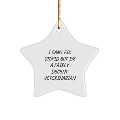 Funny Veterinarian Gifts, Star Ornament, 'I Can't Fix Stupid But I'm A Fairly Decent Veterinarian', Christmas Unique Gifts from Men for Veterinarian, Veterinarian Office Decor - Image 1
