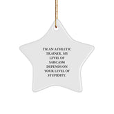 Funny Athletic Trainer Gifts from Friends, 'I'm An Athletic Trainer. My Level Of Sarcasm Depends On Your Level Of Stupidity.' Star Ornament for Christmas - Image 1