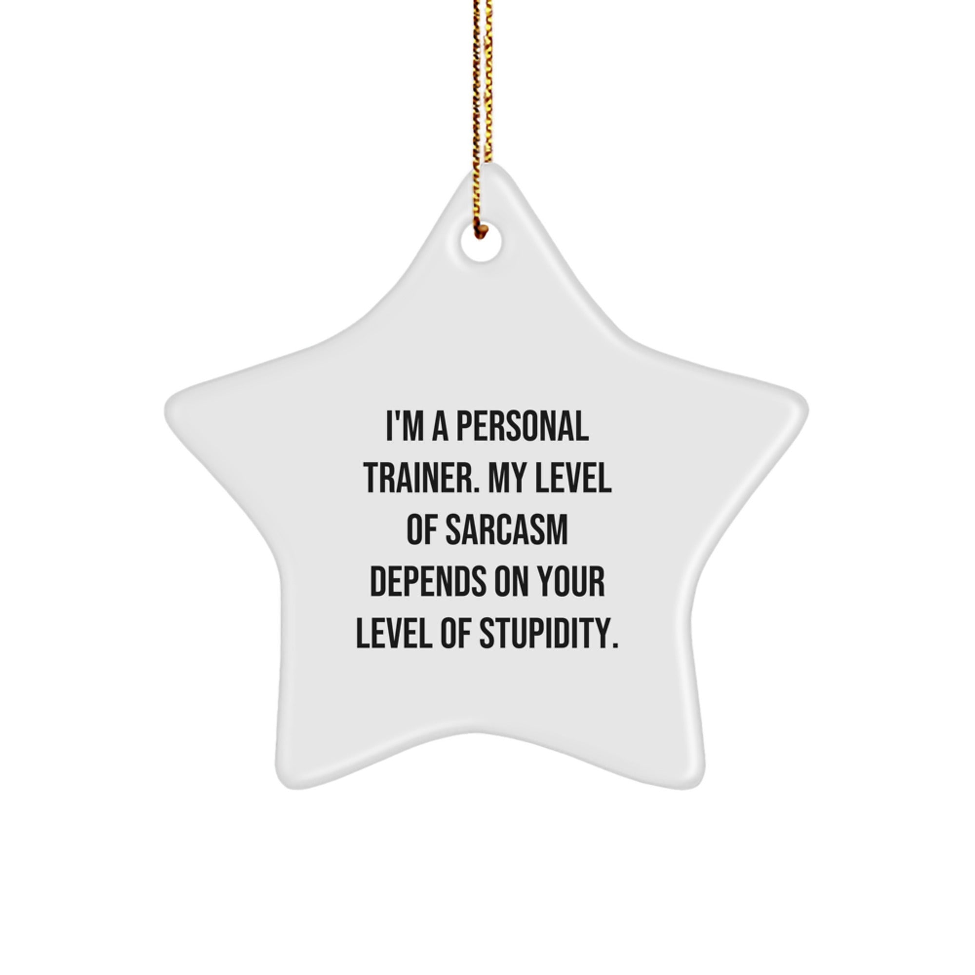 Personal Trainer Gifts from Friends Christmas Star Ornament with Sarcasm Quote, 'I'm A Personal Trainer. My Level Of Sarcasm Depends On Your Level Of Stupidity.' for Men or Women - Image 1