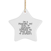Funny Principal Gifts, I'm A Principal, My Level Of Sarcasm Depends On Your Level Of Stupidity. Star Ornament for Christmas Unique Gifts from Friends to Principal - Image 1