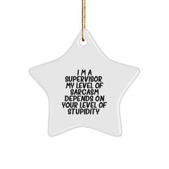Funny Supervisor Star Ornament, Gifts from Friends and Family, 'I'm A Supervisor. My Level Of Sarcasm Depends On Your Level Of Stupidity.', Christmas Unique Gifts for Supervisor - Image 1