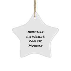 Musician Gifts from Friends for Christmas - 'Officially The World's Coolest Musician' Star Ornament, White Color, 3.25'' Tall, Lightweight, and Durable - Image 1