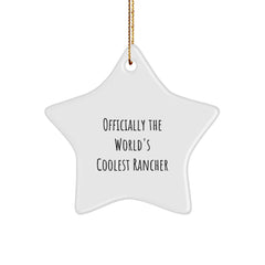 Funny Rancher Gifts from Men for Christmas - 'Officially The World's Coolest Rancher' Star Ornament - Image 1