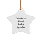 Supervisor Gifts from Men - Officially The World's Coolest Supervisor Star Ornament, White, Christmas Unique - Image 1