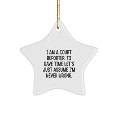 Funny Court Reporter Gifts for Men, I Am A Court Reporter Star Ornament with Gold Cord, Unique Christmas Unique Gifts from Friends - Image 1