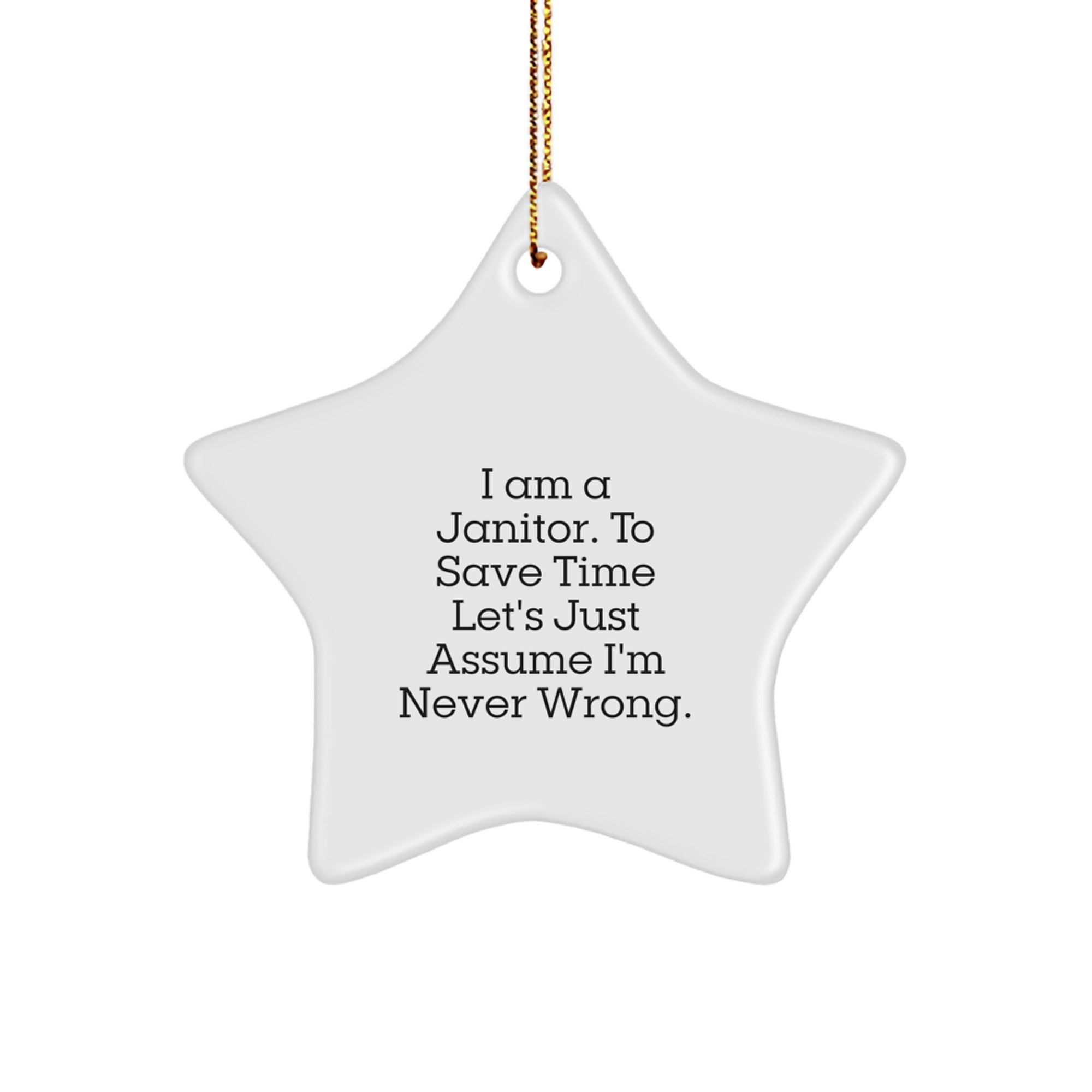 Funny Janitor Gifts from Friends for Janitor's Humor - Star Ornament with 'I Am A Janitor. To Save Time Let's Just Assume I'm Never Wrong.' Quote - Perfect Christmas Unique Gift for Janitor - Image 1